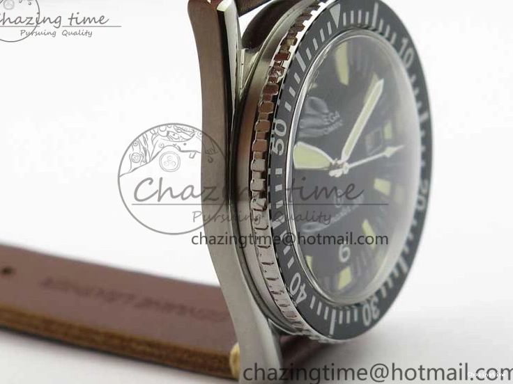 0414 Vintage Seamaster 300 Date T SS B12 Black Dial On Brown Leather Strap A2836 (Free Nylon Strap) WeatherProof 7911